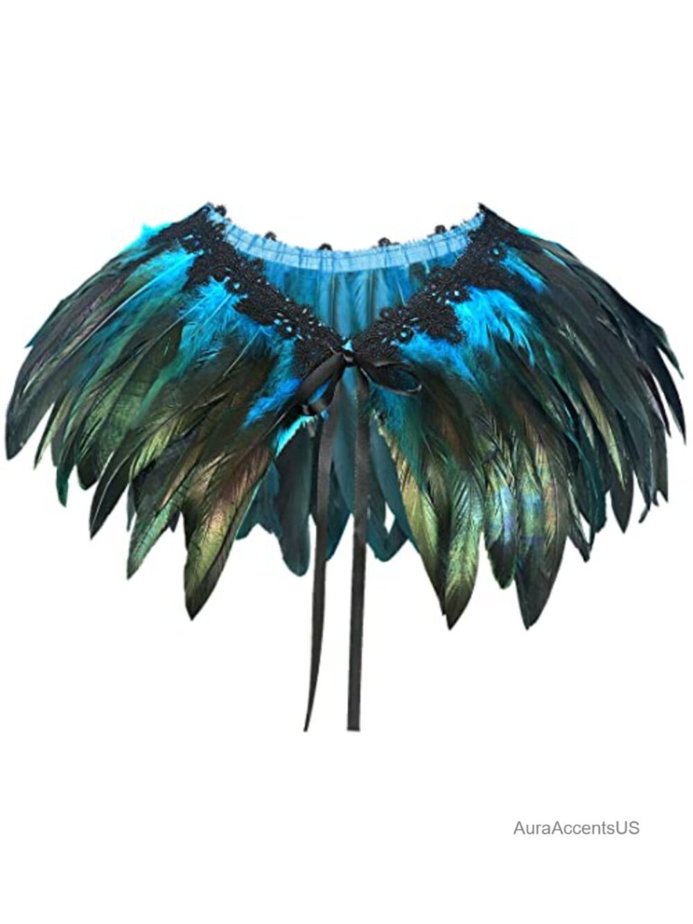 Feather Cape Shawl Gothic Witch Raven Costume Wrap